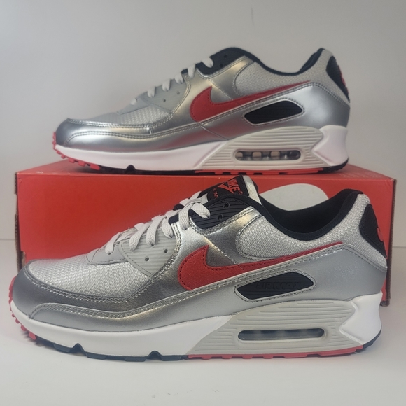 Men’s Size 14 Nike Air Max 90 'Silver Bullet' Dust Red Running Shoes DX4233-001